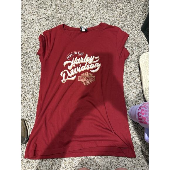 Harley Davidson Free To Ride T Shirt For Women (XL) Santa Fun Heather Red - Picture 1 of 3